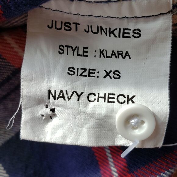 🔺️Just Junkies Navy & Red Plaid Flannel Long Sleeve Buttoned Shirt XSmall - Picture 10 of 11